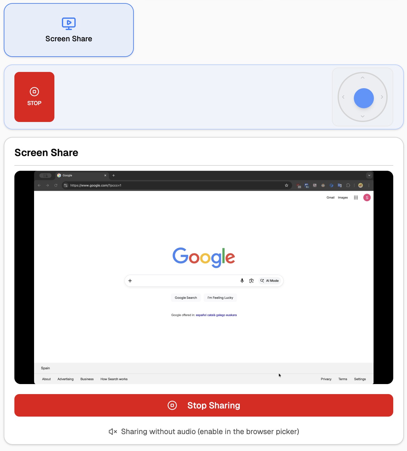 Screen sharing UI